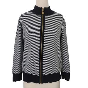 Anne Klein Zipper Sweater Cardigan Womens Size XL Black White Long Sleeves